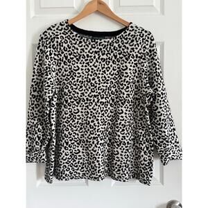 Cynthia Rowley 3/4 Cuffed Sleeves Sweater Leopard Cheetah Print Womens  White XL